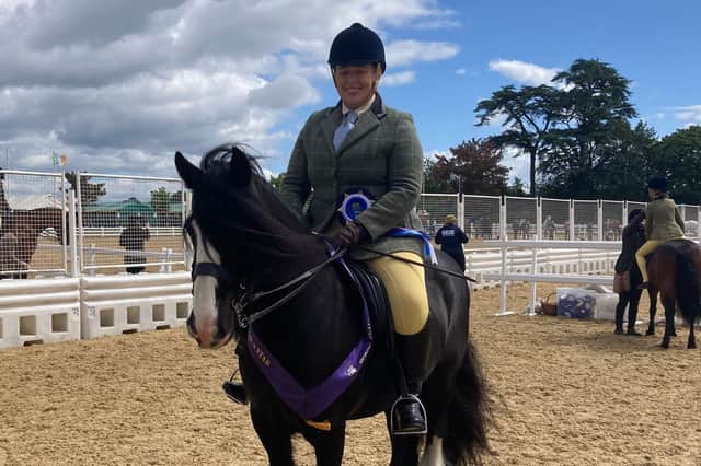 Bethany Jones and Traditional Gypsy Cob, Height End's Quiet Man, known as Blaze at home.