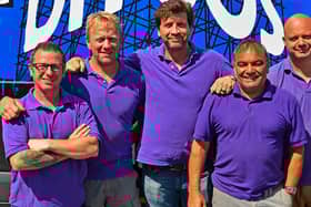 BBC presenter Nick Knowles (centre) and his Purple Shirts Team are coming to Freckleton for a week in July, where they will adapt the family’s terrace home to make it wheelchair friendly for their disabled 16-year-old son