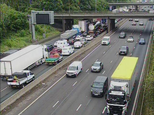 The M62 eastbound was closed following a collision involving a lorry and two cars