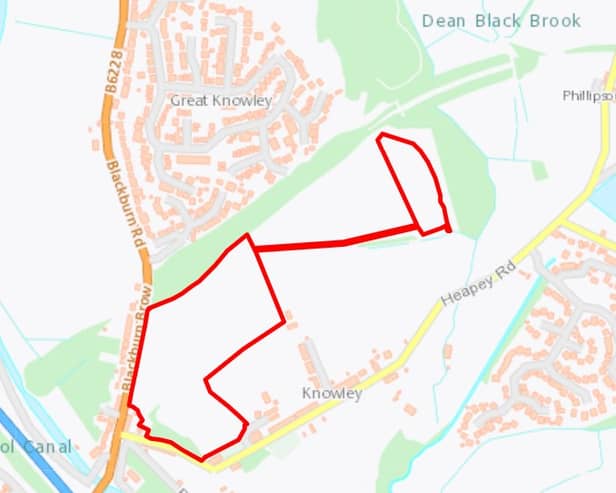 The red area marks where the houses would be built.
