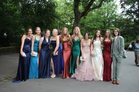 A large group of prom-goers