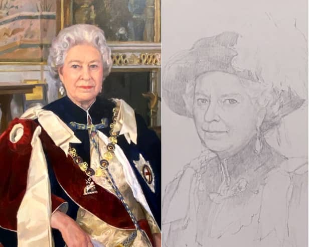 Unseen preparatory sketches of Queen Elizabeth II by Blackpool-born artist Jeff Stultiens are set to sell for more than £5,000 at auction