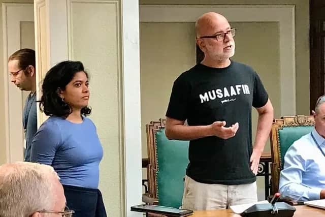 Lancaster University staff Dr Shakthi Nataraj, left, and Dr Sunil Bangha speak about potential university job cuts to Lancaster City Council.