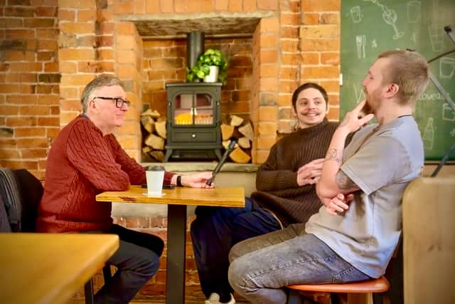 Gilly chatting with Luis and Jonny in the Winckley Street Ale House