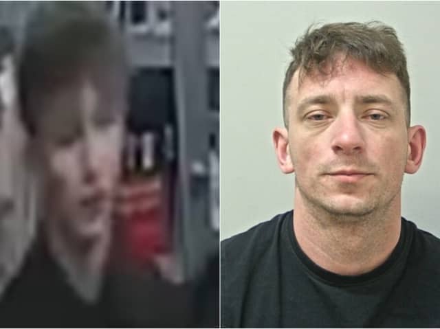 Two men are wanted in connection with separate investigations into assault, criminal damage and theft in Lancashire