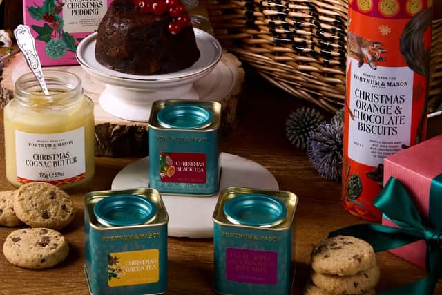 Sweet festive favourites in the Sovereign Hamper include Cognac butter, Christmas pudding, luxury preserves and spiced biscuits.