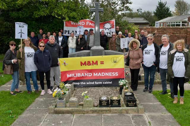 Freckleton residents at the memorial site for the Freckleton Air Disaster protesesting against the wind farm cables.