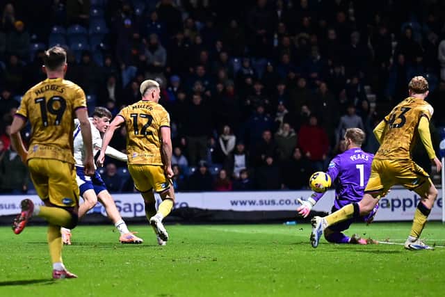 Alfie Devine equalises for Preston North End.