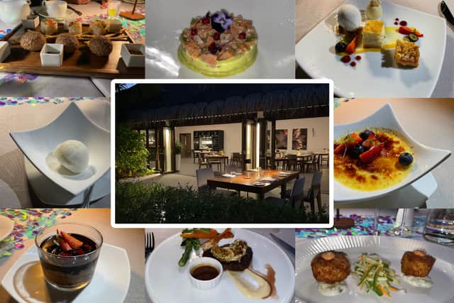 A selection of dishes from Nova's Flames Grill House, including; Salmon Tartar, Buffalo Chicken Pepites, Wagyu Tenderloin and Lobster Tail.