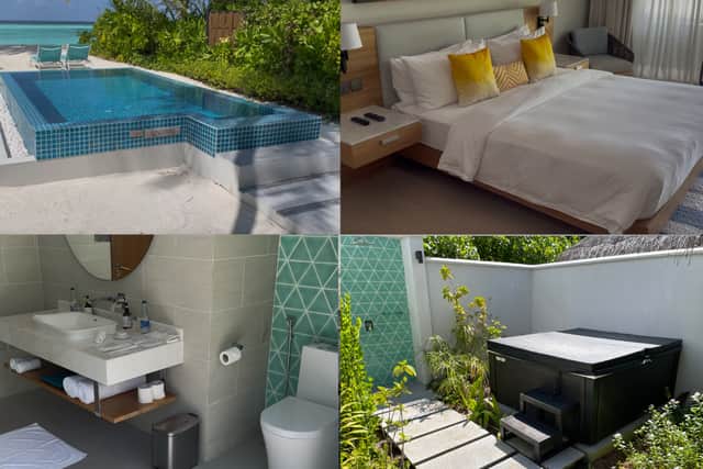 One of the 51 beach villas overlooking the sea, complete with infinity pool and hot tub.