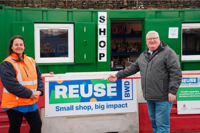 The new re-use shop with Victoria Crabtree, Suez, with Cllr Jim Smith