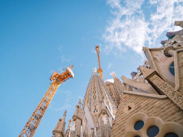 A low angle shot of Sagrada Familia of Gaudi in Barcelona, Spain
