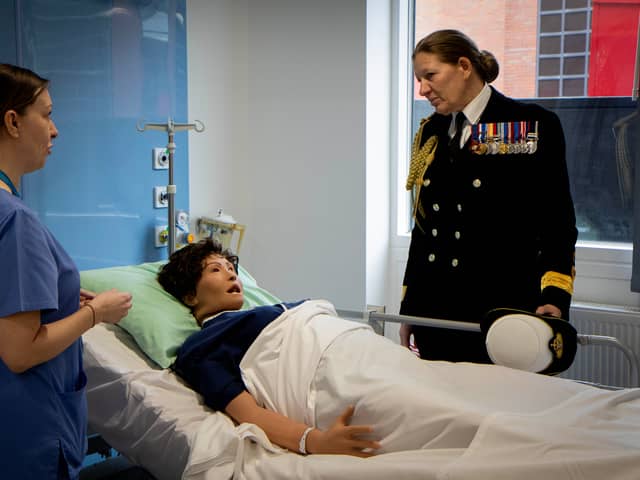  Royal Navy Commodore Ali Hofman views the University’s ward simulation suite