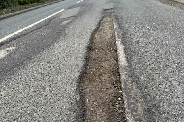 One of a plethora of potholes currently found on Chorley Road in Withnell