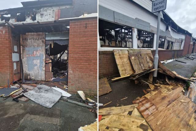 More images depicting the ruined state of the building.