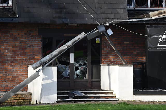 The aftermath of the fire-ravaged Park Hall nightclub in Chorley
