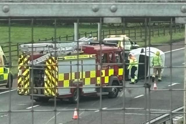 Emergency services at the scene on the M6 in Lancashire this morning (Friday, April 10)