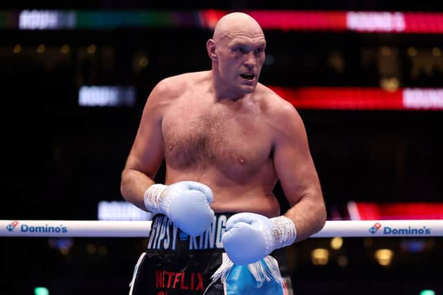 Tyson Fury in the ring for his battle against Arslanbek Makhmudov at Tottenham Hotspur Stadium on April 11, 2026.