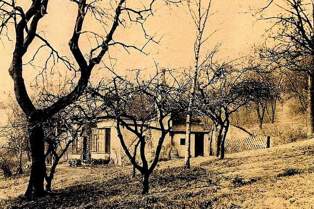Visitors entered Jackson’s Gardens through a gate of twisted oak branches to find flowers, fruit trees and a rustic thatched cottage recalled in an 1888 account