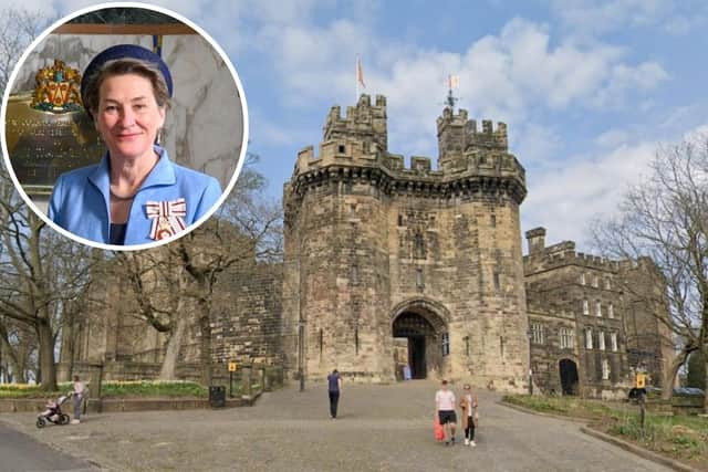 Main image: Lancaster Castle. Inset: Amanda Parker, the Lord Lieutenant Lancashire.