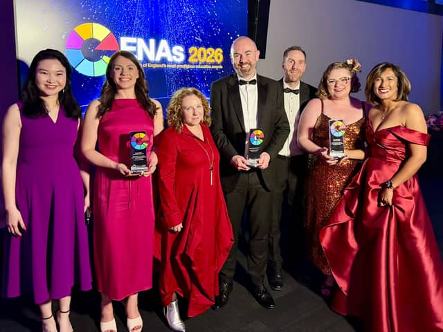 L to R: The University of Lancashire staff Dr Zemin Chen, Charlotte Flynn, Louise McArdle, Professor Steven Rhoden, Professor Adrian Wright, Dr Emma Darbyshire and Dr Abhi Jones at the Educate North Awards.