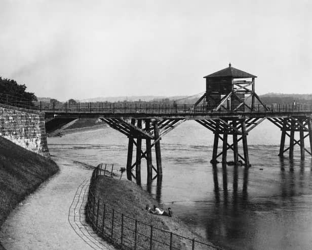 The old Tram Bridge in its working days, when the tram road helped carry coal wagons between Preston and Walton Summit. The new £8.2m crossing opens this week, reviving a route with more than 200 years of history