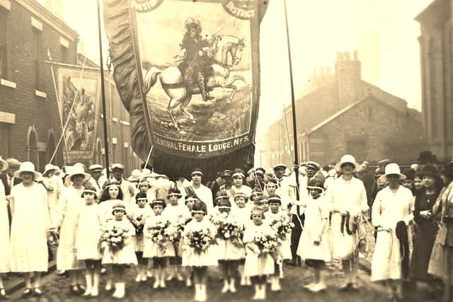 The Loyal Orange Lodges traditionally began Preston’s Whit Monday processions, with banners, bands and large crowds lining the route