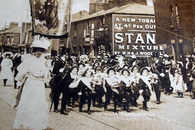 Young walkers in the Roman Catholic procession on North Road. In 1926, more than 10,000 people took part in the Catholic Whit Monday walk