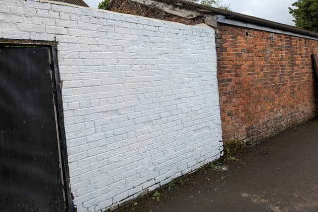 The rear wall of the Eagle and Child pub in Garstang after the controversial eagle mural was painted over