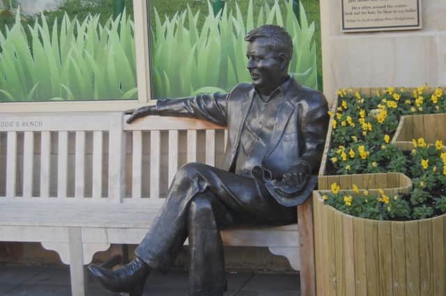 The statue of Eddie Topping, founder of Barton Grange Garden Centre, invites visitors to take a seat