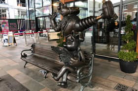 Wallace and Gromit take pride of place outside Preston Market Hall after being unveiled by Nick Park in 2021