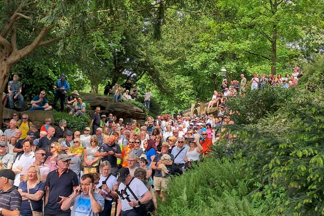 The crowds seized any available spot for a view of the bridge opening