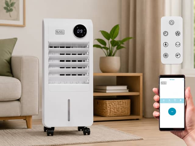 The Black and Decker smart digital air cooler combines app control with portable evaporative cooling for home use