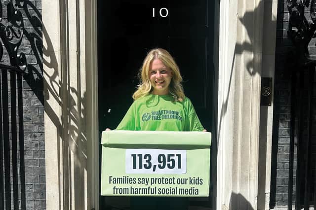 Jenna Madden presenting the petition at 10 Downing Street
