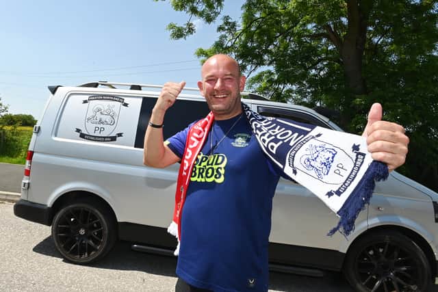 Preston North End fan David O'Rourke with his campervan