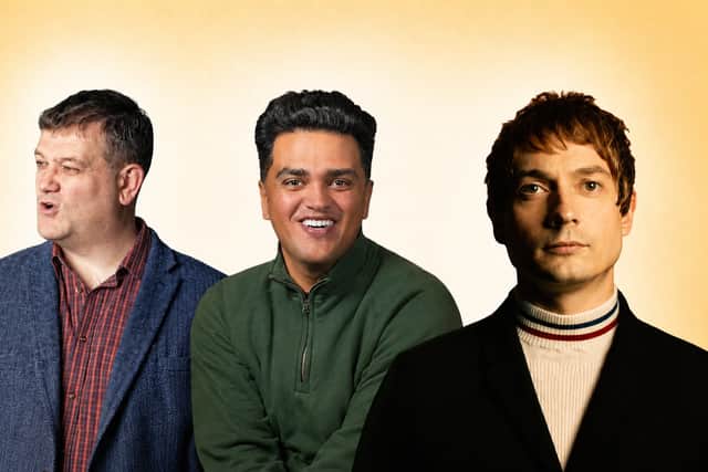 L to R: Comeidans Gavin Webster, Faizan Shah and Matt Bragg are performing in Preston next week.