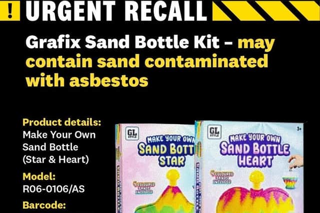 GL Style Sand Bottle Art Heart or Stars set, which has been removed from sale after a consumer group discovered that it contained asbestos