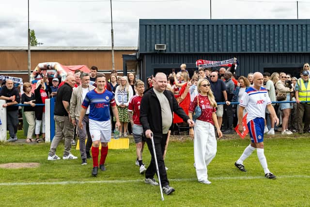 Jamie Marvill walks out for the Jamie Marvill Trophy charity fixture at Fulwood Amateurs