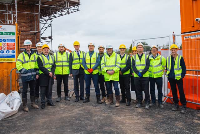 Representatives from the Leyland Town Deal Board, South Ribble Borough Council, Eric Wright Construction, R.P. Tyson Construction Ltd and the Ministry of Housing, Communities and Local Government - pictured on site