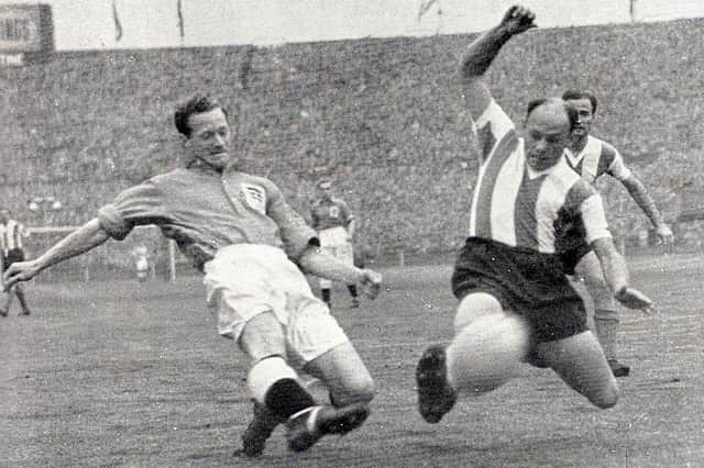 Tom Finney in action for England against Argentina in 1951, during the peak years of his international career