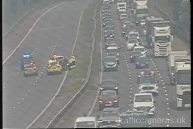 Police at the scene of the incident on the M6 between J27 for Standish and J28 for Leyland this afternoon (Friday, June 5)