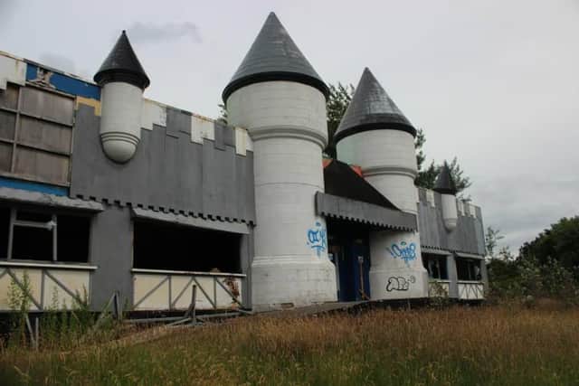 The fierce blaze as it engulfed the amusement park’s last standing building - a castle-themed structure made of timber, formerly a food court and soft play centre