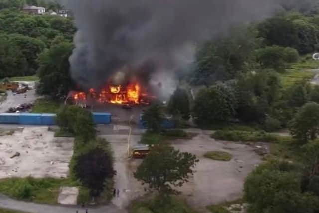 Local drone operator Andy Shute captured the fierce blaze as it engulfed the amusement park’s last standing building - a castle-themed structure made of timber, formerly a food court and soft play centre