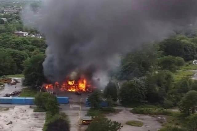 Local drone operator Andy Shute captured the fierce blaze as it engulfed the amusement park’s last standing building - a castle-themed structure made of timber, formerly a food court and soft play centre