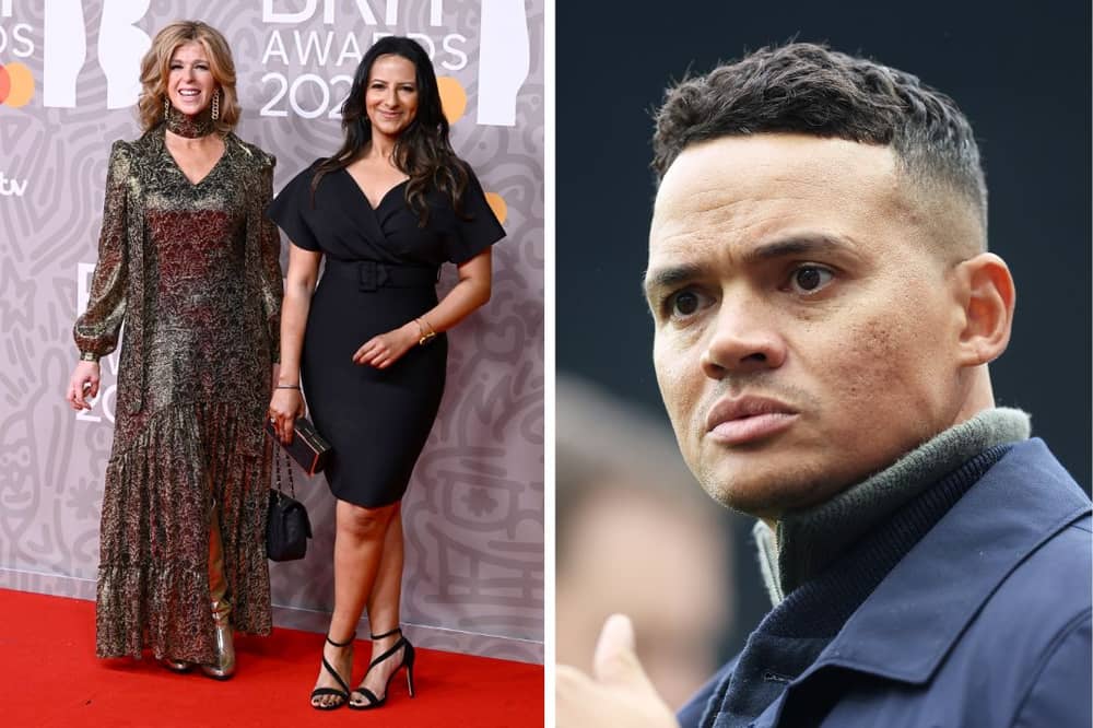 L: Good Morning Britain presenters Kate Garraway and Ranvir Singh. R: Jermaine Jenas.
