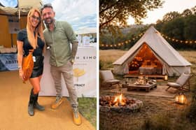 L: Horeshoe Glamping founder Simon Schofield with The Real Housewives of Cheshire star Lauren Simon at this year’s Royal Cheshire Show. R: An example of one of their bell tents.