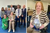 Left: Judith Fawbert, with Broughton High School. R: Judith with her commemorative plaque