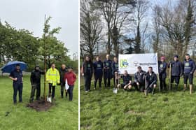 L: Westinghouse Springfields Managing Director Craig Boothby planting the final tree. R: Members of the Westinghouse Springfields tree planting team