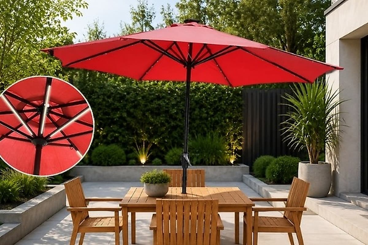 Solar LED patio parasol deal drops to £34.99 with 61% saving