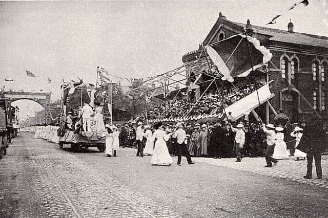 Spectators packed the grandstand outside Moor Park Methodist Chapel for the Preston Guild procession of 1902